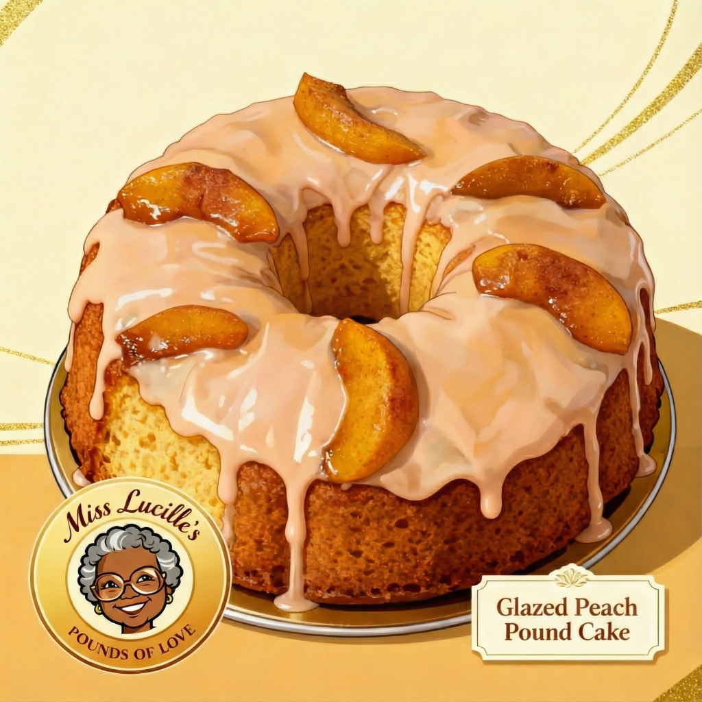 Peach Cobbler Pound Cake with cinnamon